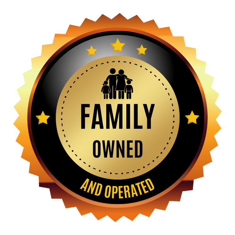 illustration badge with family with the words "Family Owned and Operated"